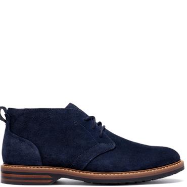 CLARKS MENS LEATHER LACE ANKLE BOOT - NAVY